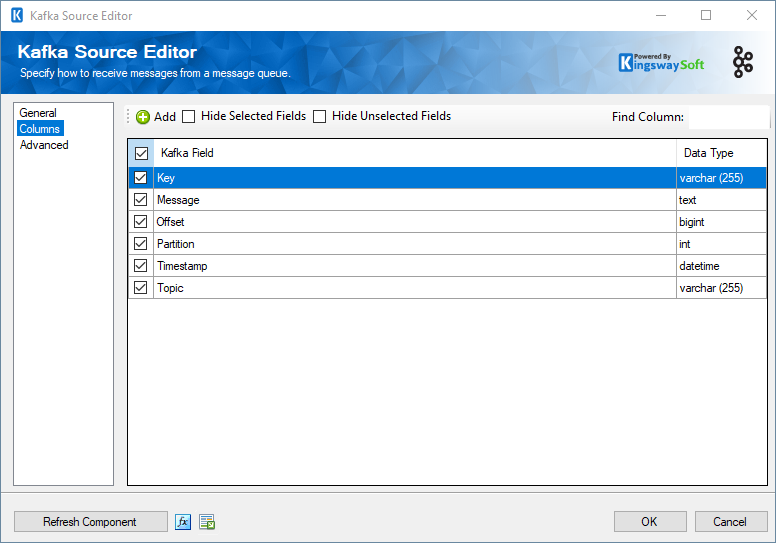 Kafka Source - Columns Page